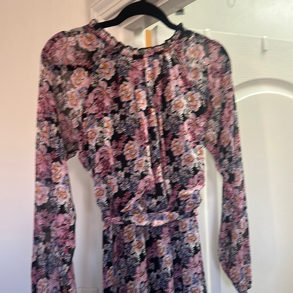 Trixxi Pink and Black Floral Long Sleeve Dress